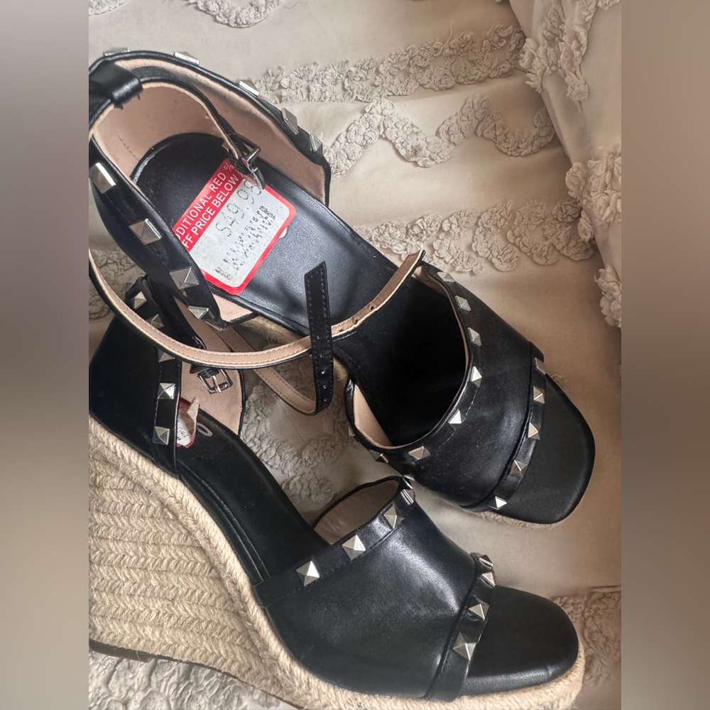 Mix No. 6 Black Wedge Sandals with Studs